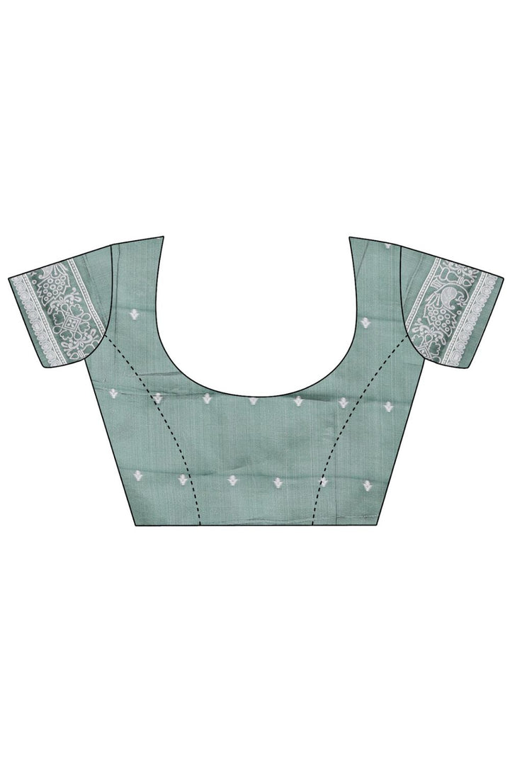 Creative Printed Work On Light Green Color Linen Fabric Saree | Buy Online India