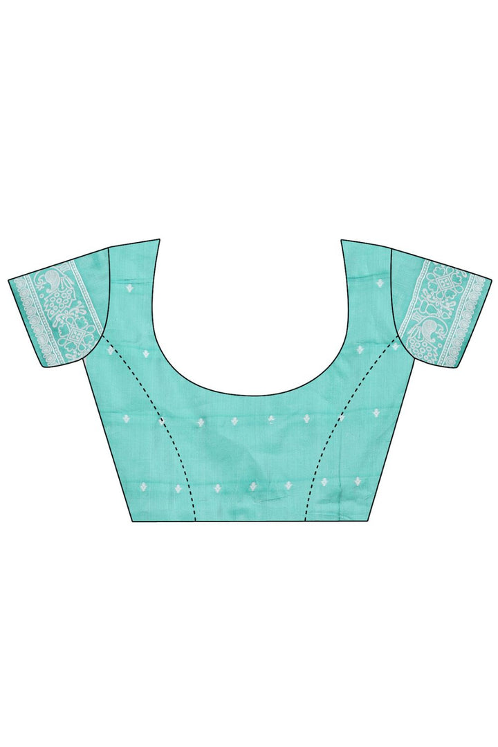 Excellent Linen Fabric Sea Green Color Saree With Printed Work | Buy Online India
