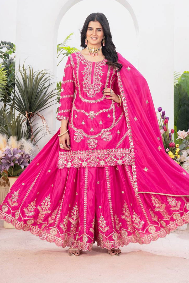 Pink Color Chinon Fabric Glorious Readymade Sharara Suit | Buy Online India