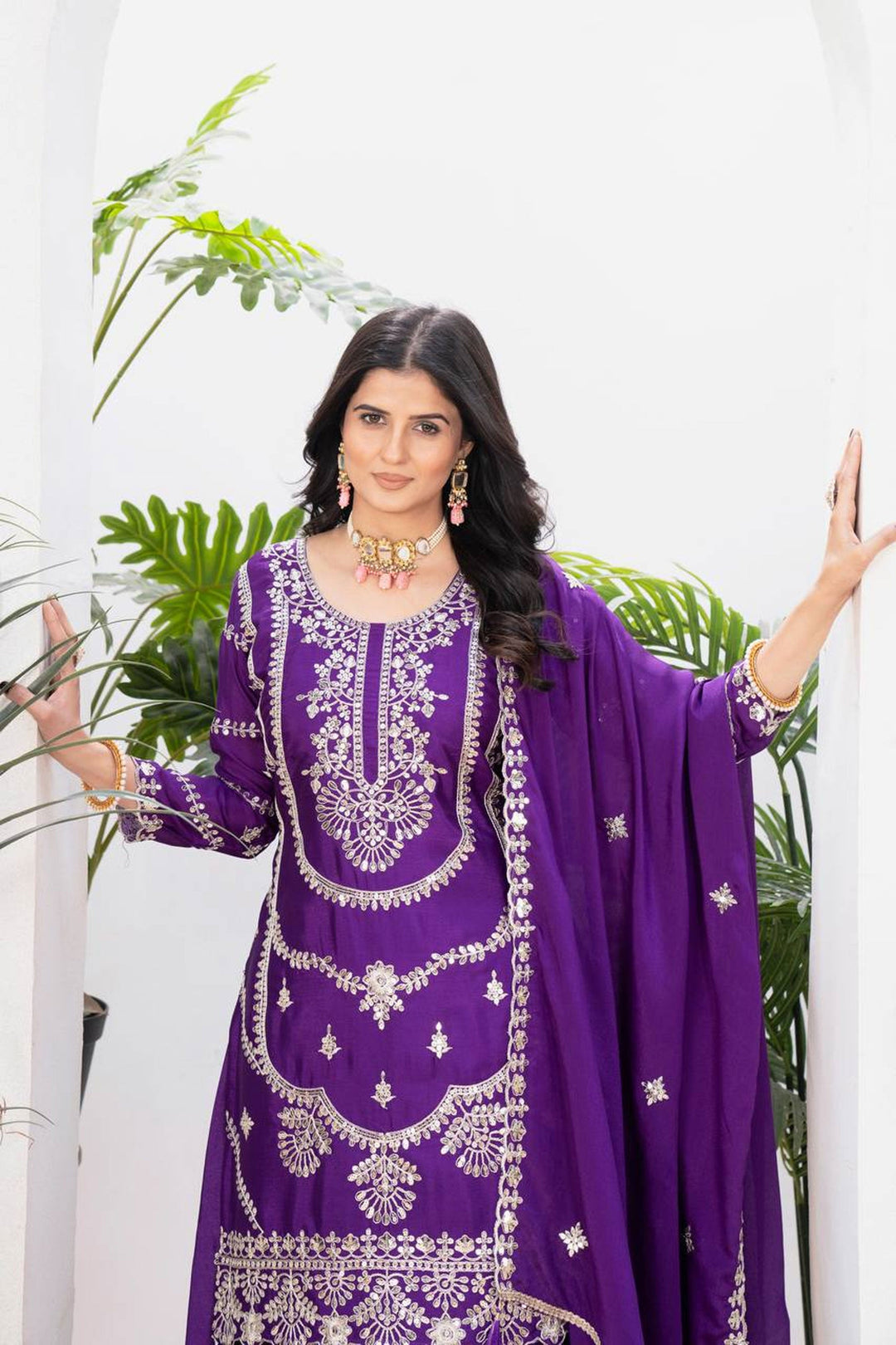 Chinon Fabric Purple Color Attractive Readymade Sharara Suit | Buy Online India