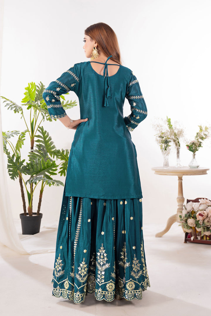 Teal Color Chinon Fabric Beautiful Readymade Sharara Suit | Buy Online India