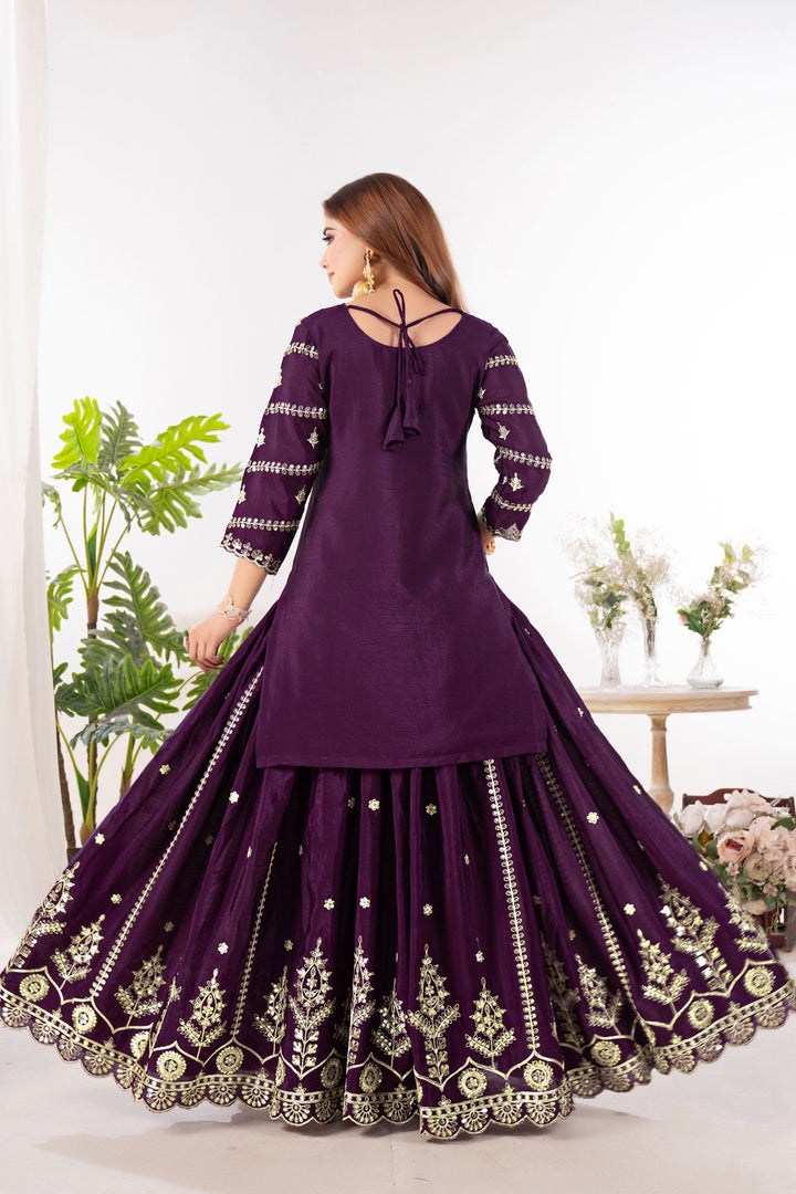 Chinon Fabric Wine Color Glamorous Readymade Sharara Suit | Buy Online India