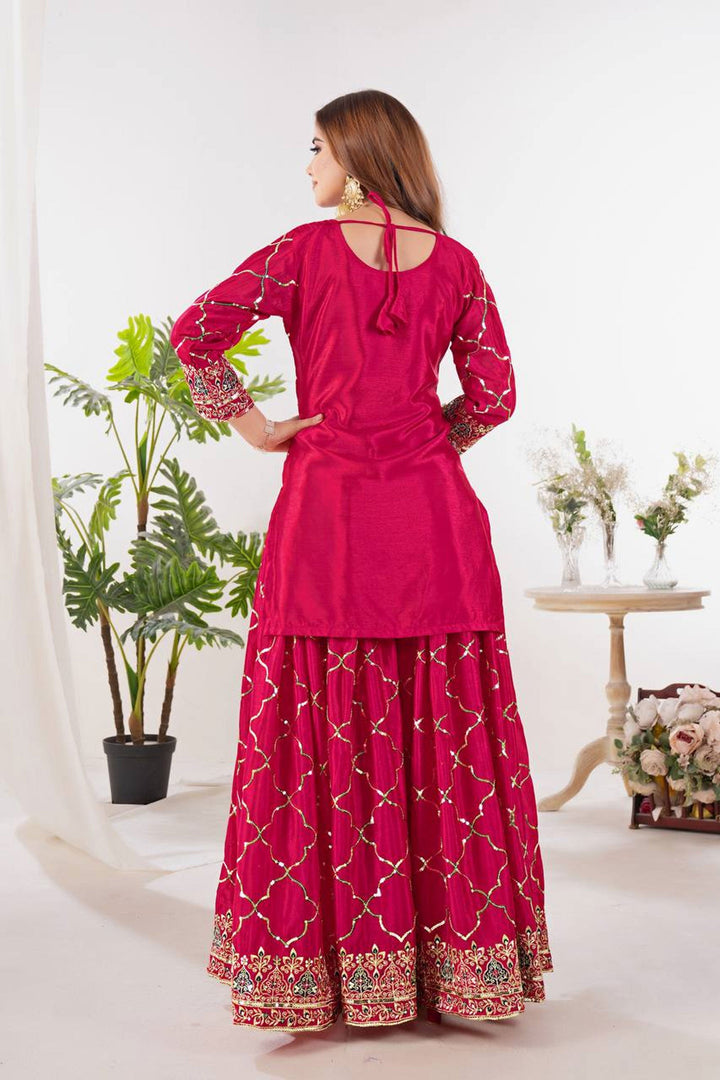 Chinon Silk Fabric Pink Color Stylish Look Readymade Sharara Suit | Buy Online India