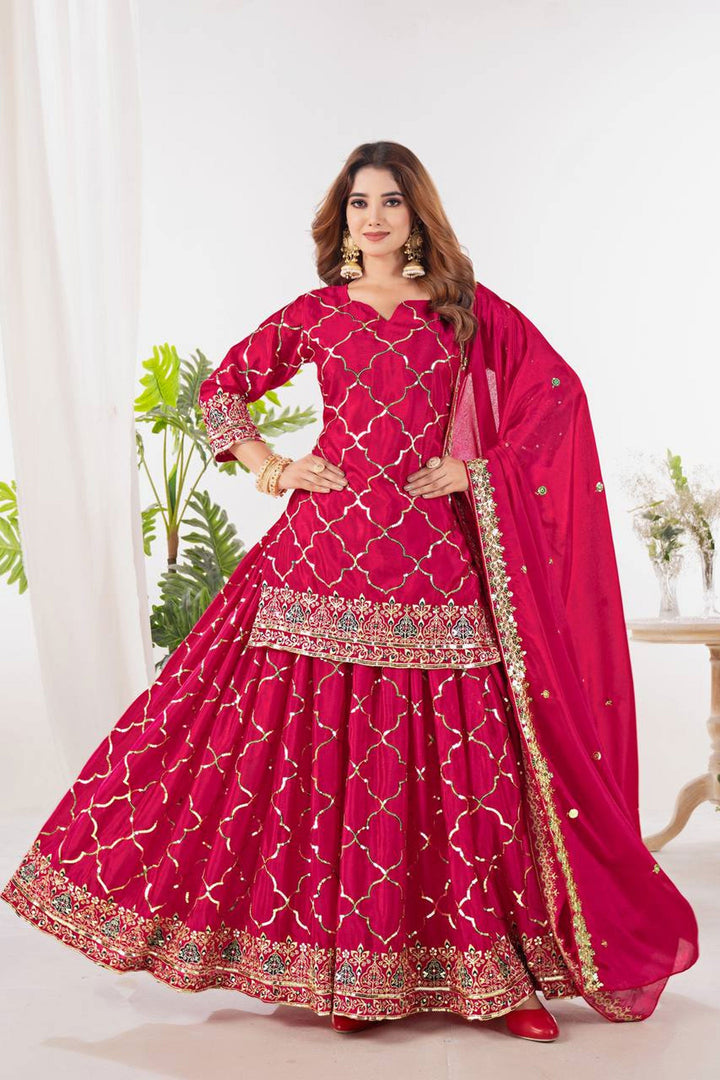 Chinon Silk Fabric Pink Color Stylish Look Readymade Sharara Suit | Buy Online India