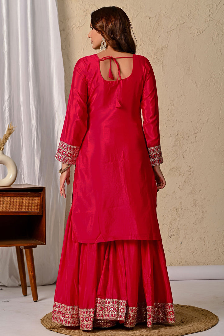 Chinon Silk Fabric Captivating Rani Color Readymade Sharara Suit | Buy Online India