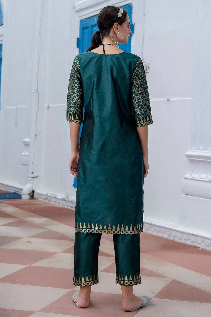 Green Color Cotton Silk Fabric Beautiful Jacquard Work Salwar Suit | Buy Online India