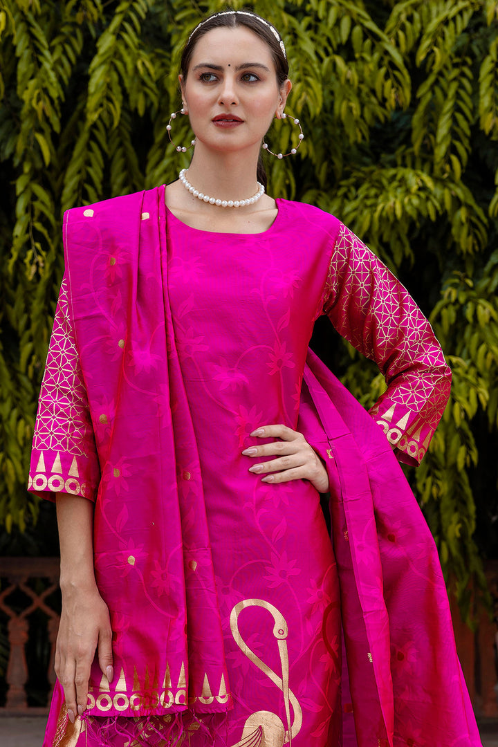 Cotton Silk Fabric Jacquard Work Rani Color Attractive Salwar Suit | Buy Online India