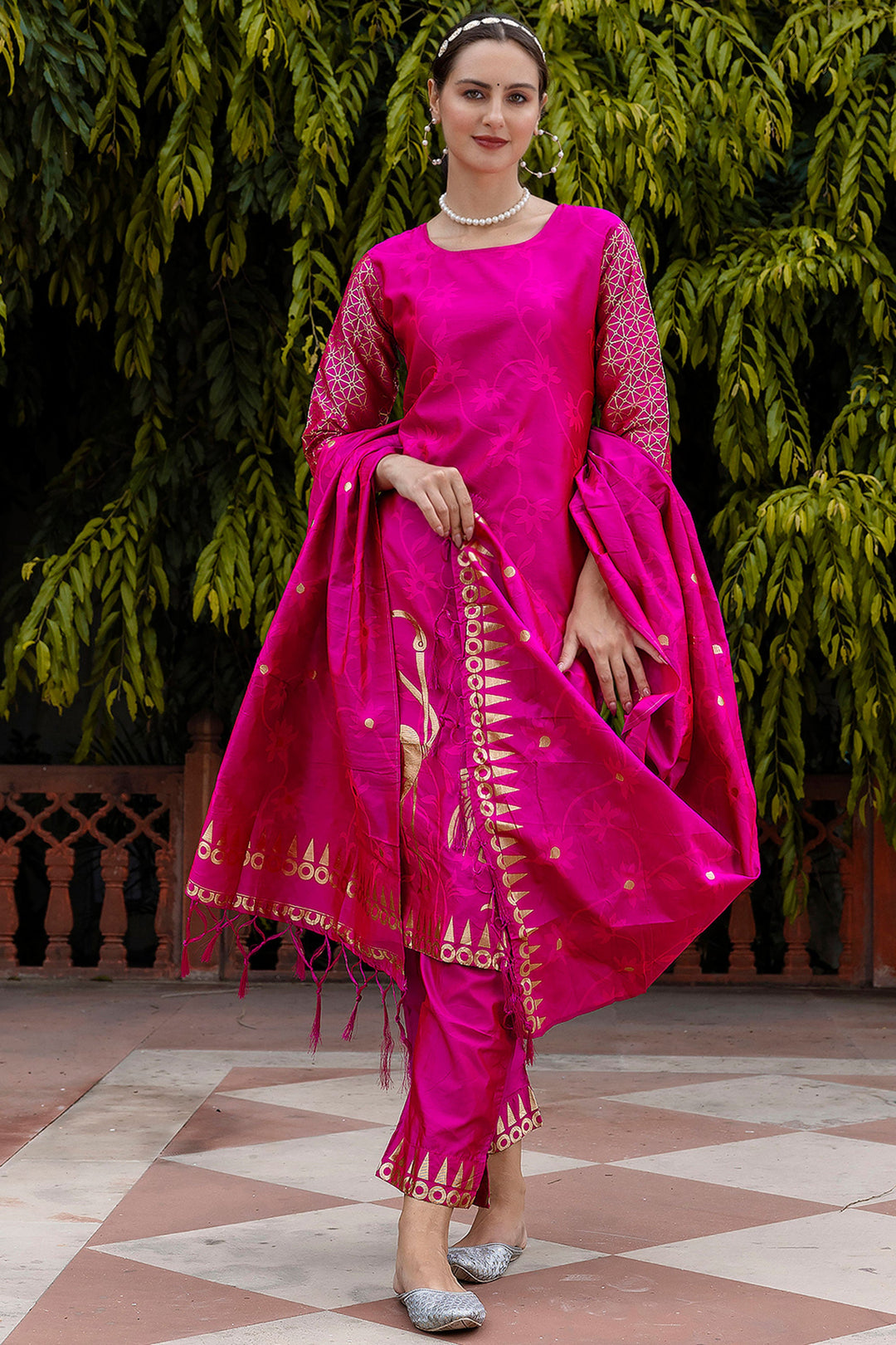 Cotton Silk Fabric Jacquard Work Rani Color Attractive Salwar Suit | Buy Online India