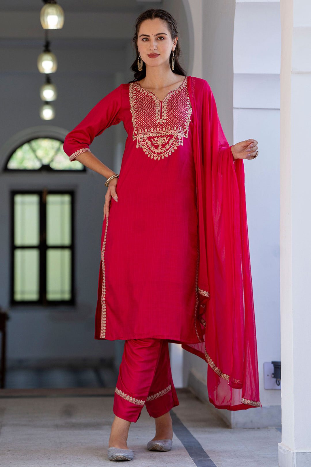 Art Silk Fabric Pink Color Glamorous Embroidered Salwar Suit | Buy Online India