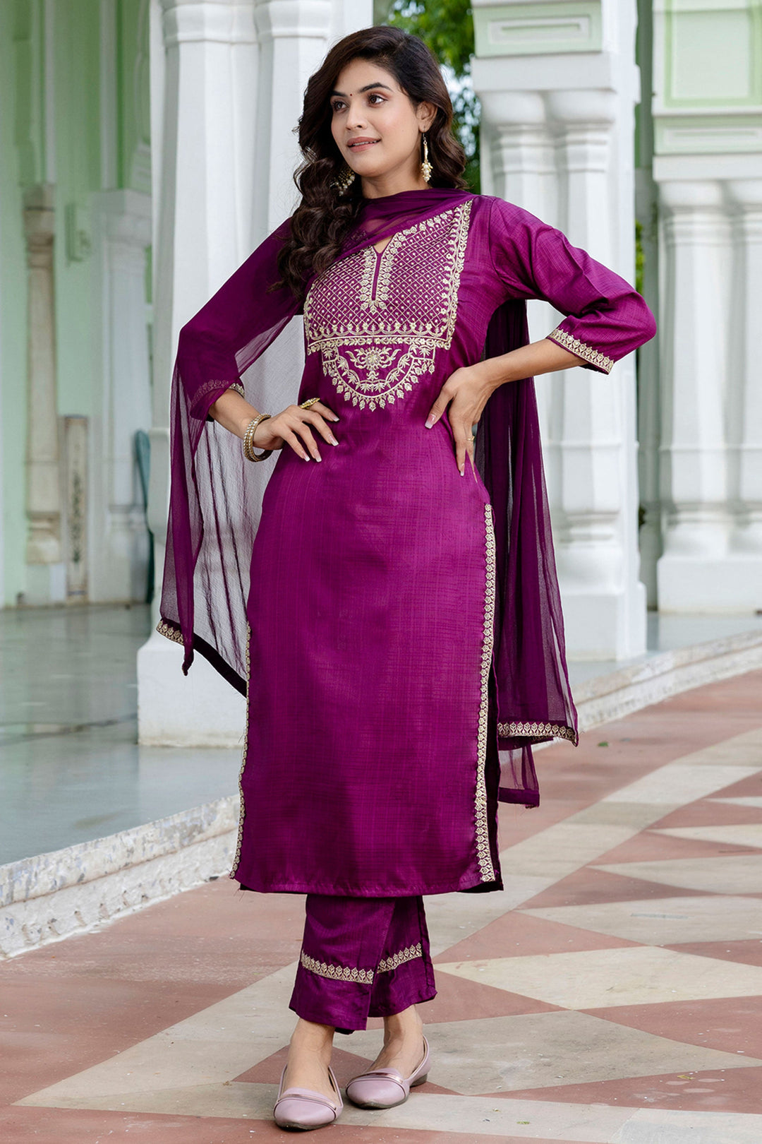 Art Silk Fabric Purple Color Beatific Look Salwar Suit | Buy Online India