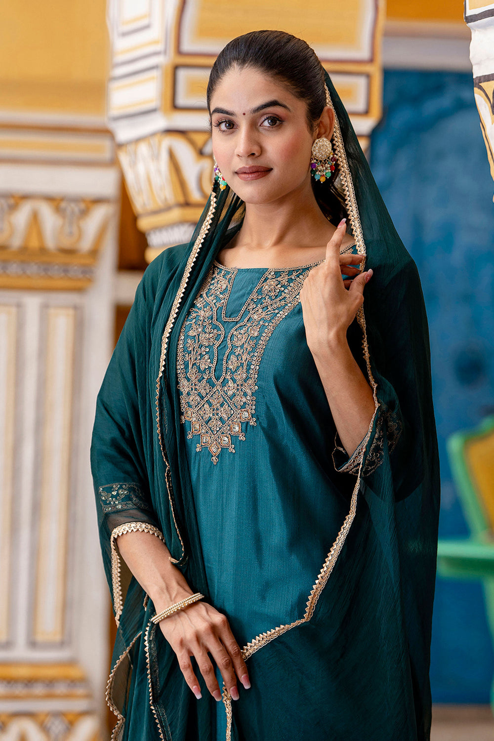 Fabulous Art Silk Fabric Teal Color Salwar Suit | Buy Online India