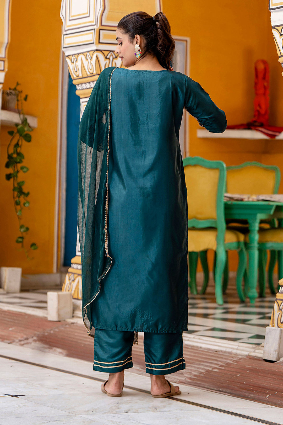 Fabulous Art Silk Fabric Teal Color Salwar Suit | Buy Online India