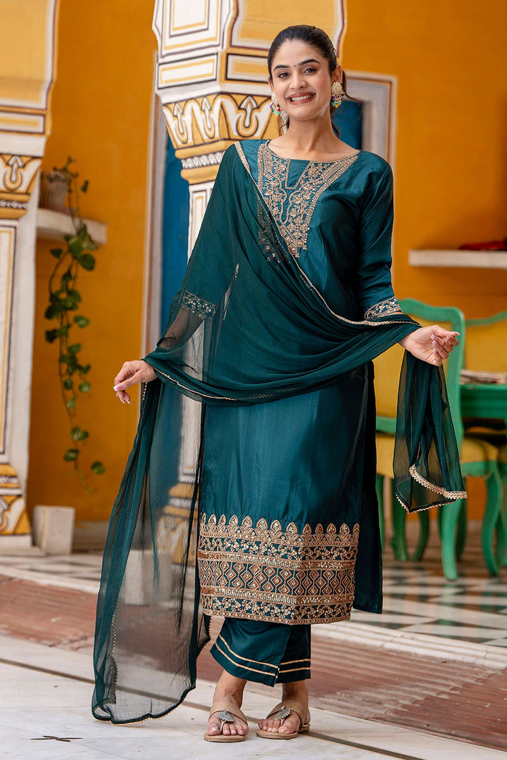 Fabulous Art Silk Fabric Teal Color Salwar Suit | Buy Online India