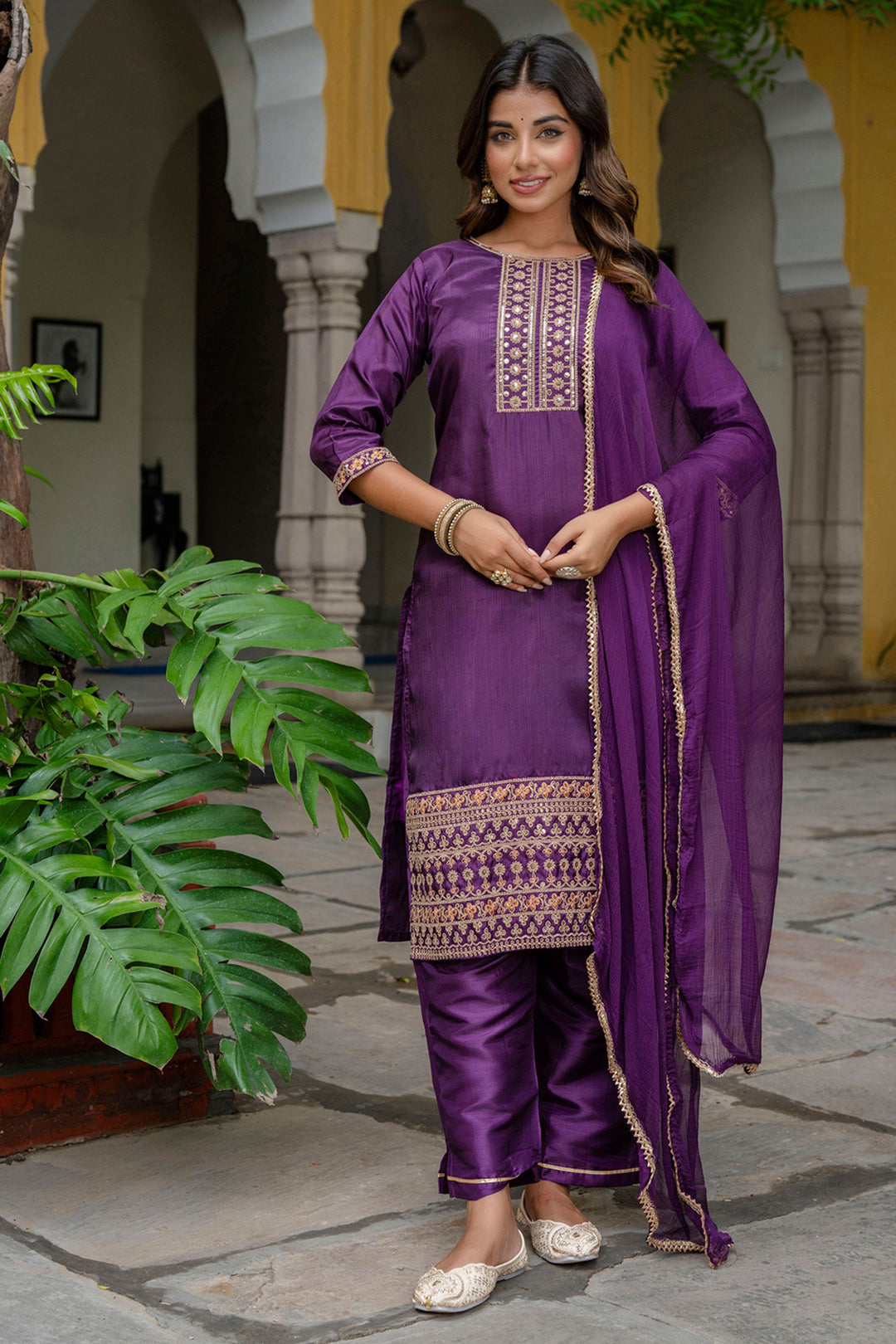 Purple Color Art Silk Fabric Glamorous Look Salwar Suit | Buy Online India