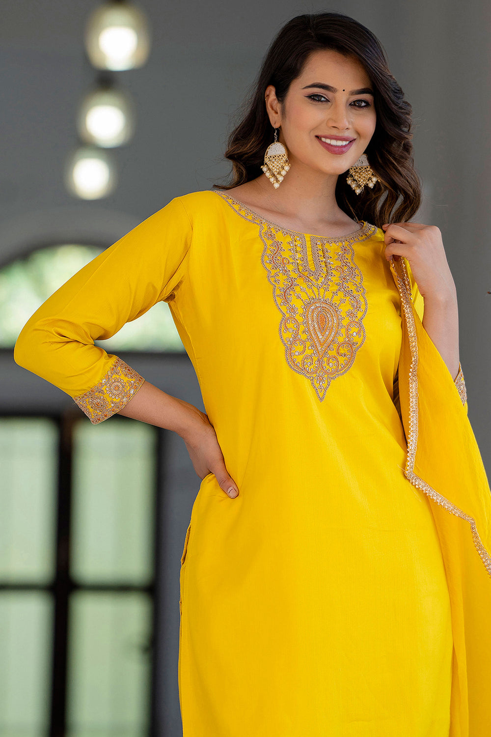 Art Silk Fabric Yellow Color Gorgeous Look Salwar Suit | Buy Online India