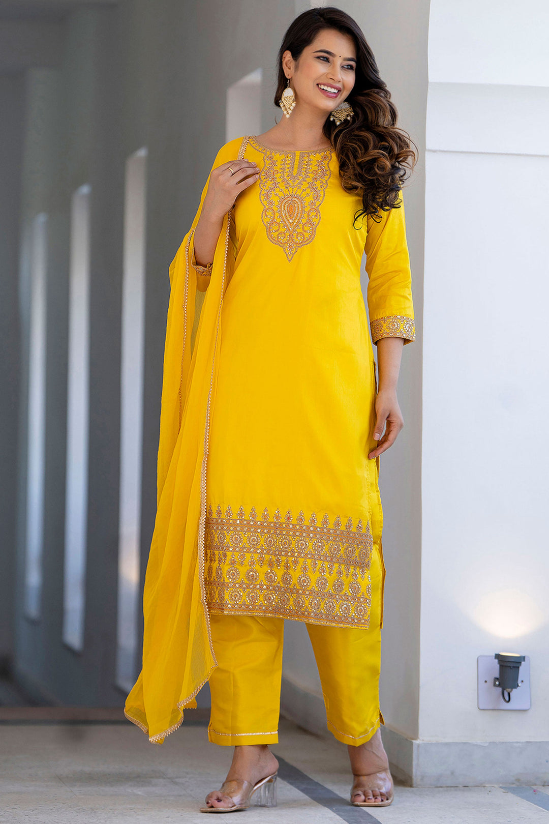 Art Silk Fabric Yellow Color Gorgeous Look Salwar Suit | Buy Online India