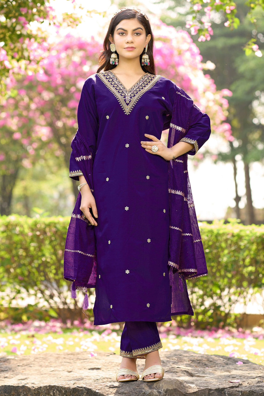 Trendy Art Silk Fabric Purple Color Readymade Salwar Suit | Buy Online India