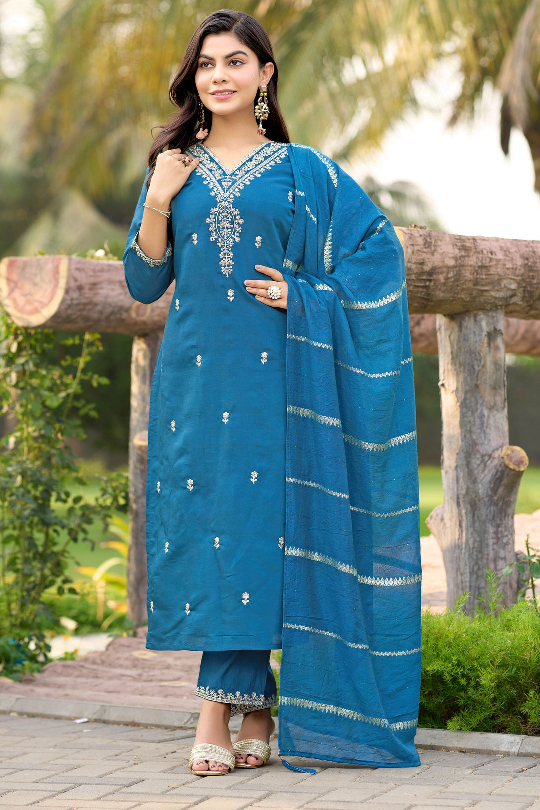 Exclusive Blue Color Readymade Salwar Suit In Art Silk Fabric | Buy Online India