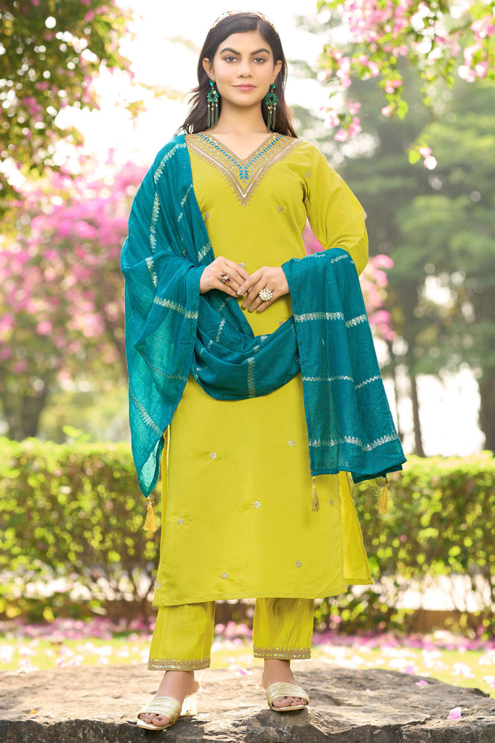 Yellow Color Exquisite Readymade Salwar Suit In Art Silk Fabric | Buy Online India