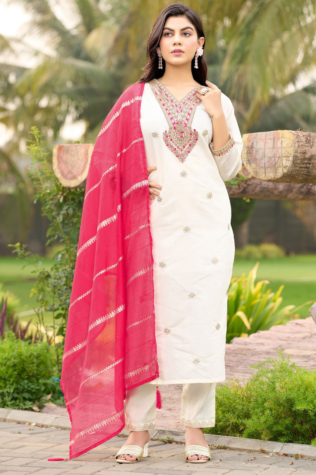 Art Silk Fabric White Color Amazing Readymade Salwar Suit | Buy Online India