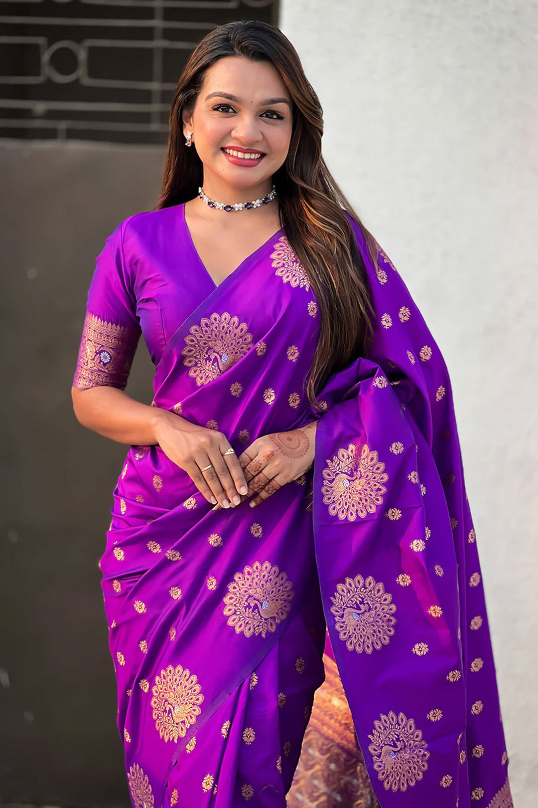 Purple Color Jacquard Work Pleasant Banarsi Style Silk Saree | Buy Online India