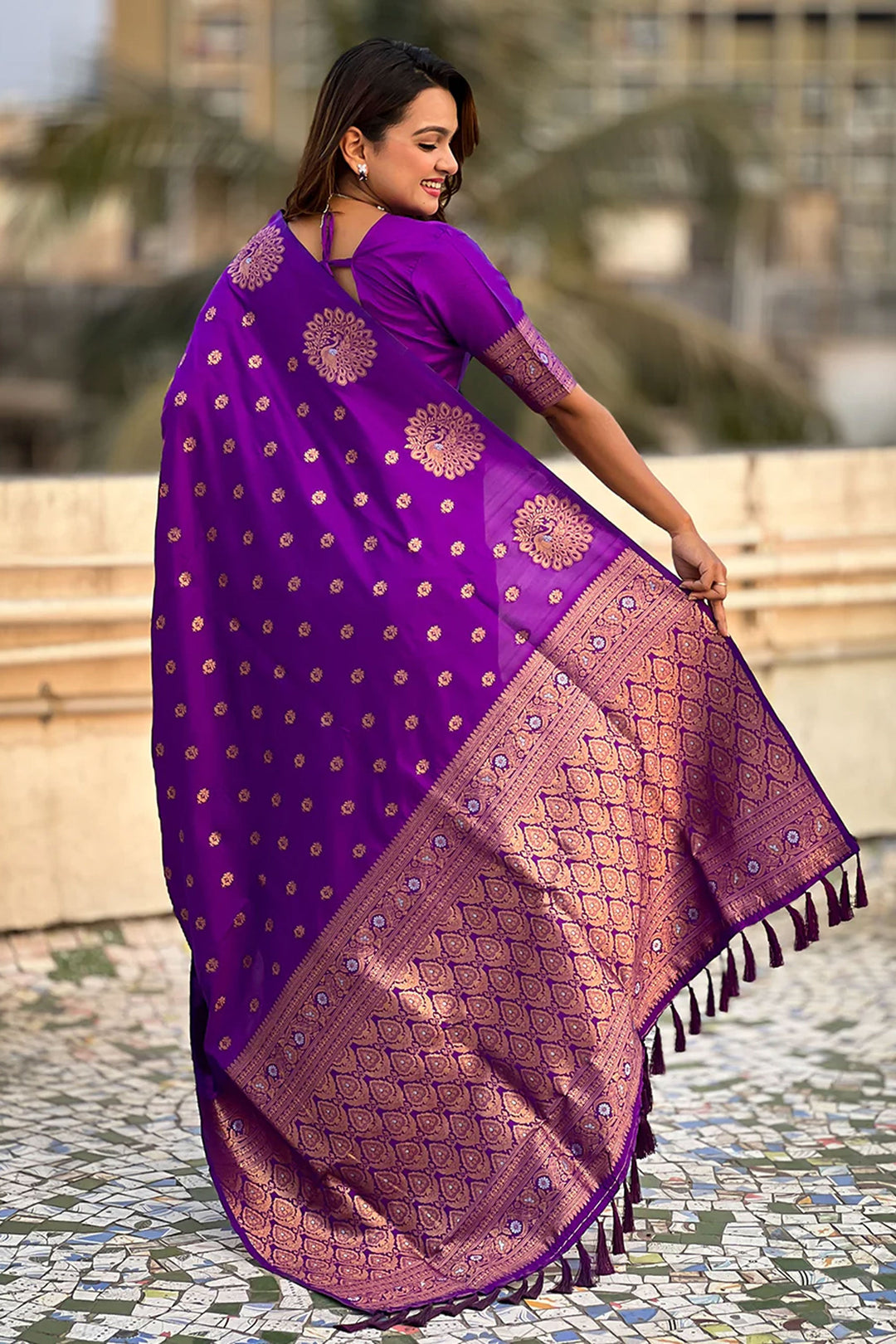 Purple Color Jacquard Work Pleasant Banarsi Style Silk Saree | Buy Online India
