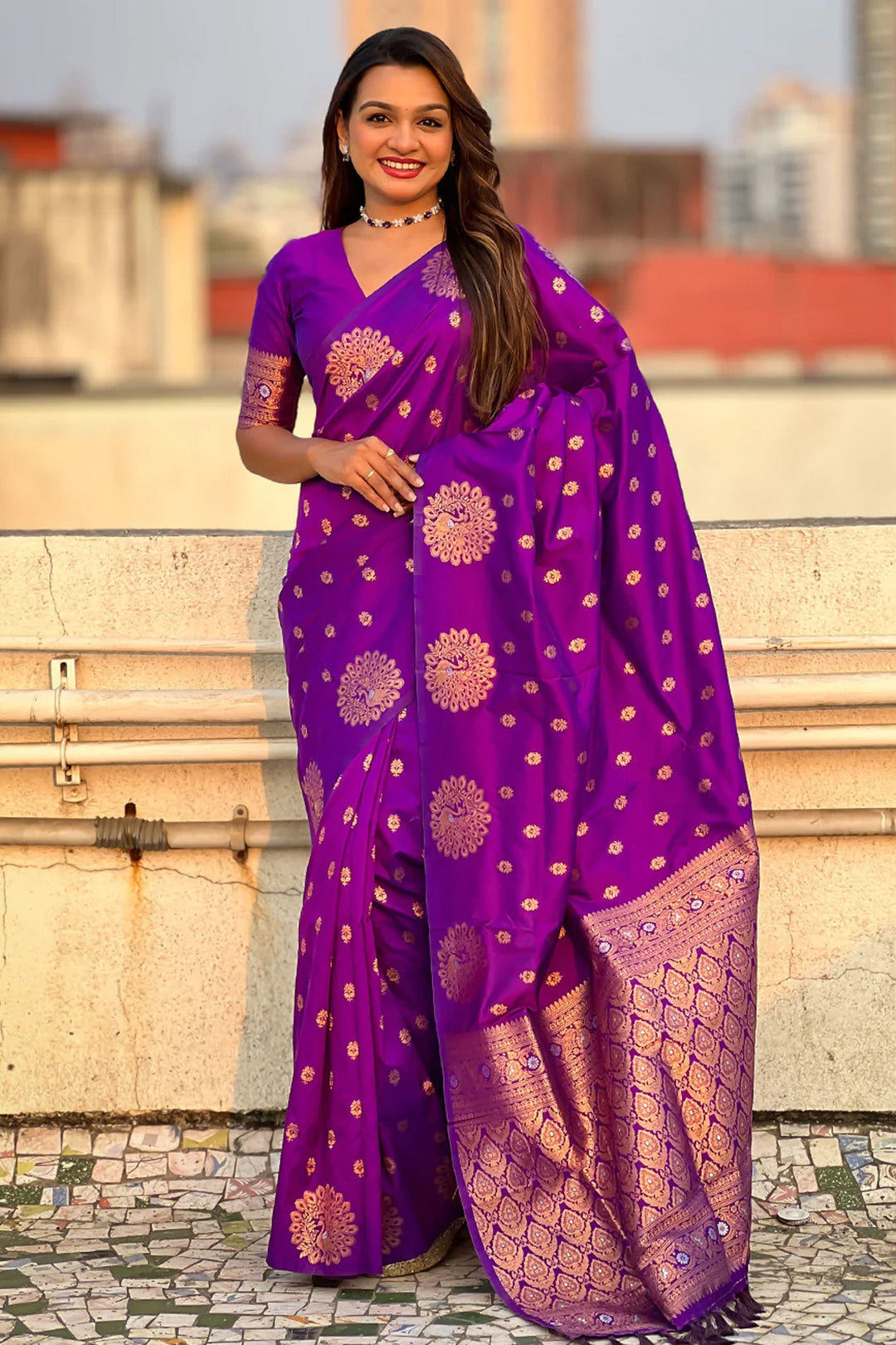 Purple Color Jacquard Work Pleasant Banarsi Style Silk Saree | Buy Online India