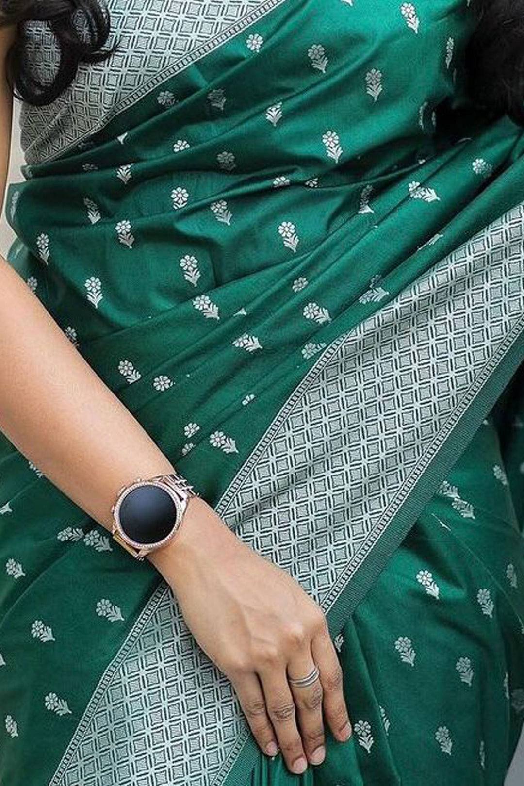 Jacquard Work Soothing Banarsi Style Silk Saree In Green Color | Buy Online India