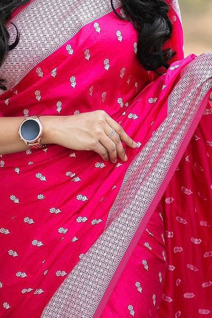 Blazing Rani Color Jacquard Work Banarsi Style Silk Saree | Buy Online India
