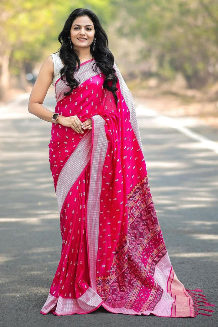 Blazing Rani Color Jacquard Work Banarsi Style Silk Saree | Buy Online India