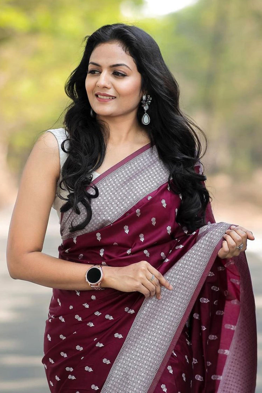 Wine Color Jacquard Work Glamorous Banarsi Style Silk Saree | Buy Online India