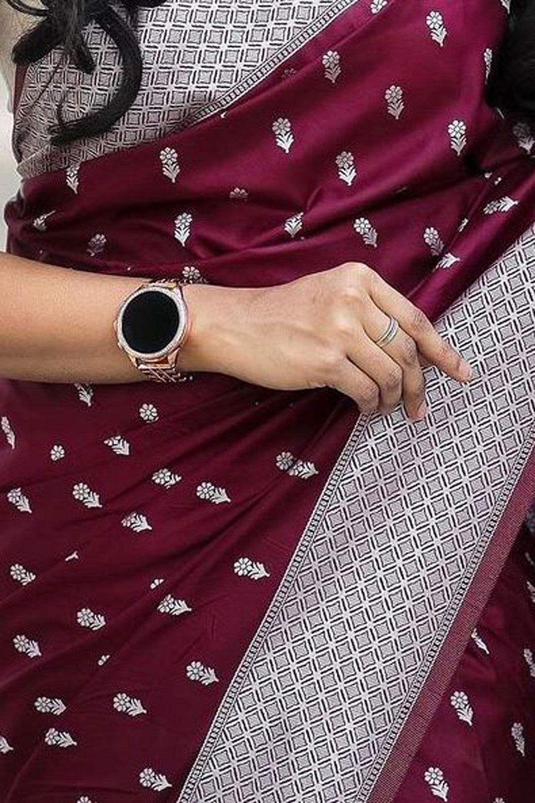 Wine Color Jacquard Work Glamorous Banarsi Style Silk Saree | Buy Online India