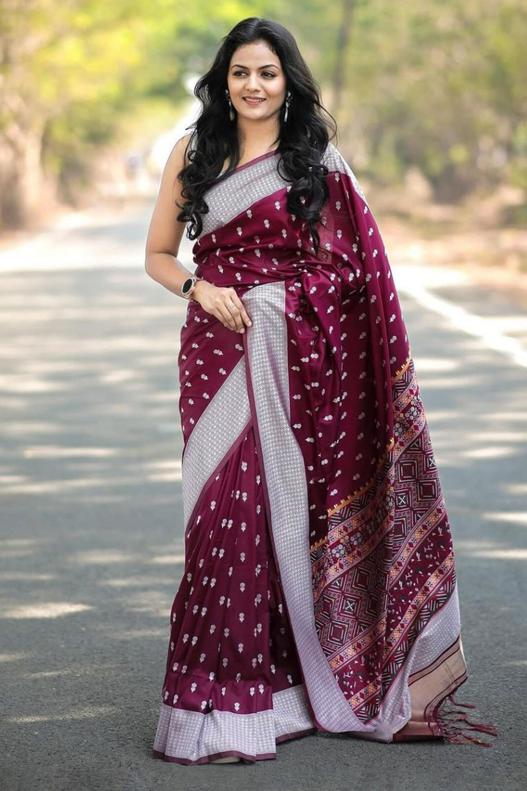 Wine Color Jacquard Work Glamorous Banarsi Style Silk Saree | Buy Online India