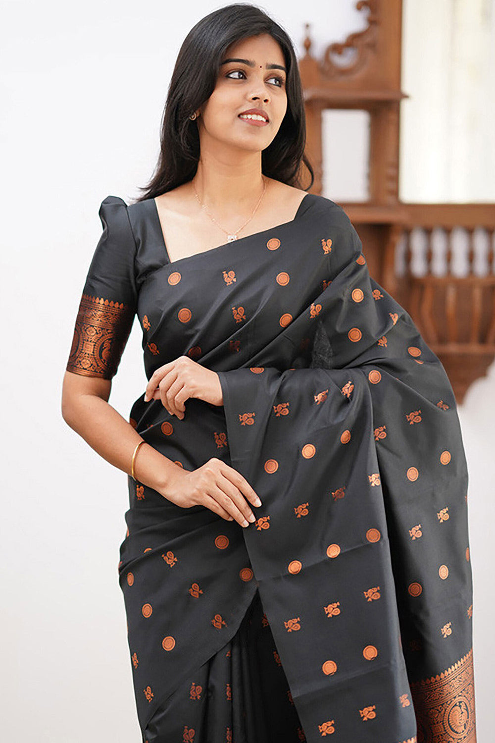 Black Color Art Silk Fabric Coveted Saree With Jacquard Work | Buy Online India