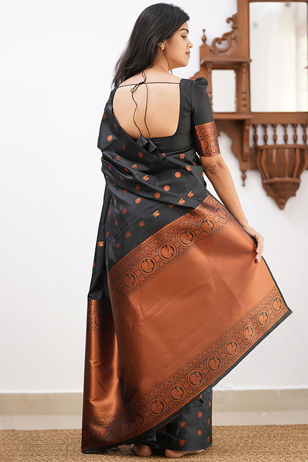 Black Color Art Silk Fabric Coveted Saree With Jacquard Work | Buy Online India