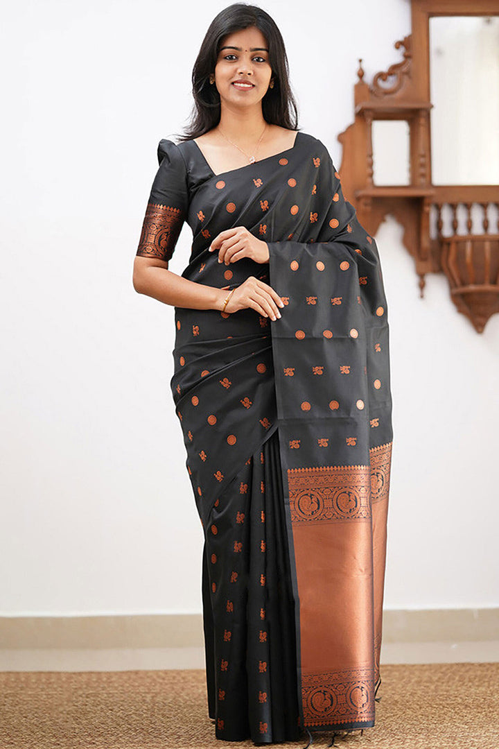 Black Color Art Silk Fabric Coveted Saree With Jacquard Work | Buy Online India