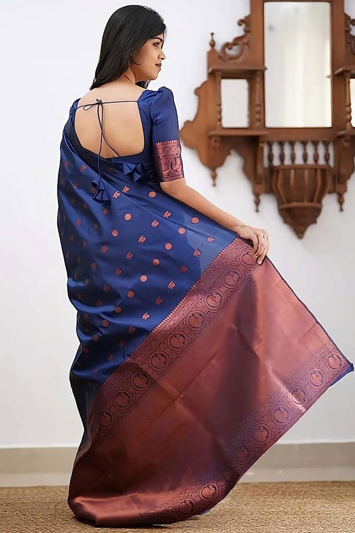 Art Silk Fabric Blue Color Excellent Saree With Jacquard Work | Buy Online India