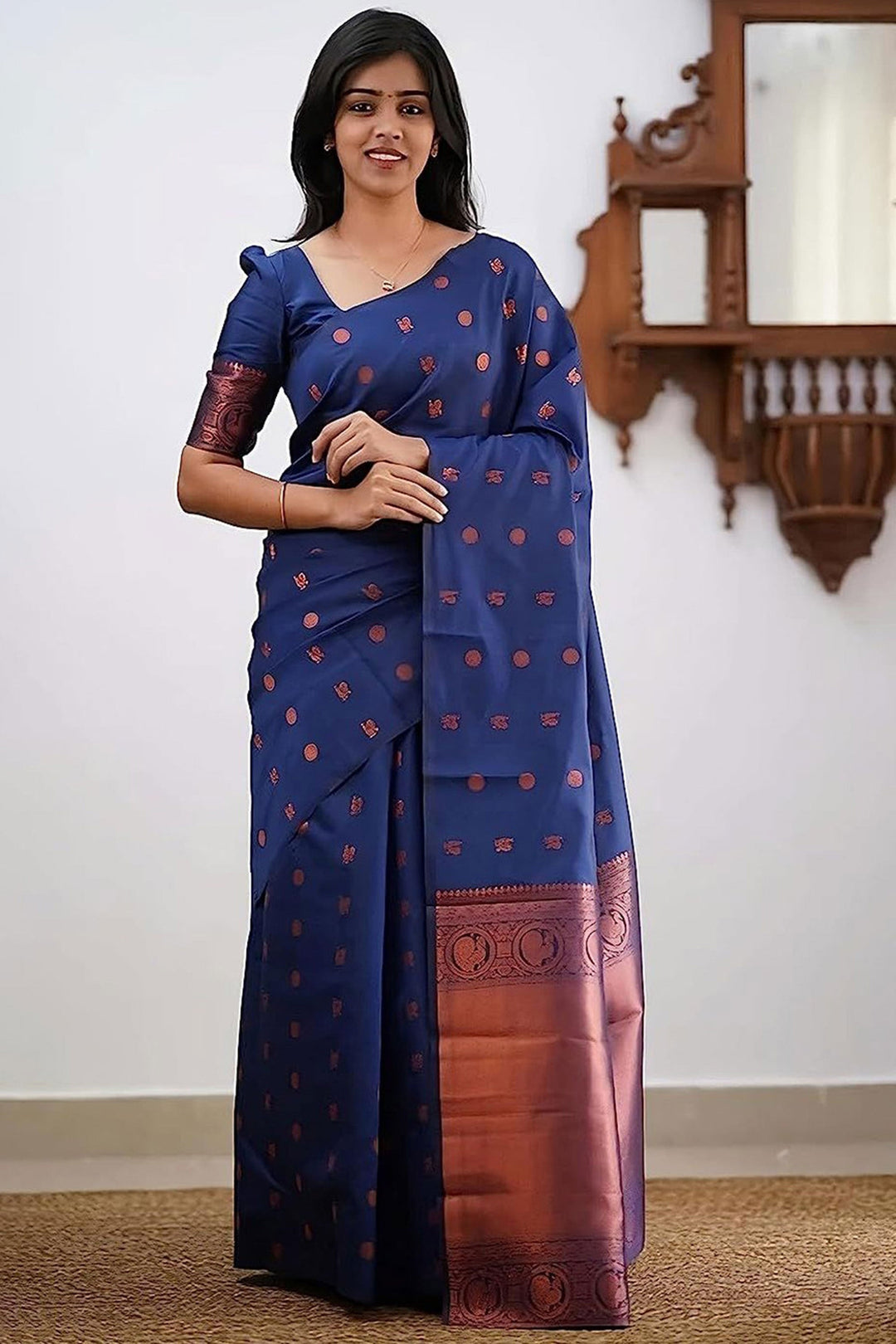 Art Silk Fabric Blue Color Excellent Saree With Jacquard Work | Buy Online India