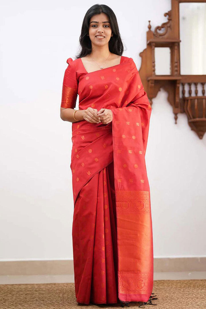 Red Color Art Silk Fabric Engaging Saree With Jacquard Work | Buy Online India