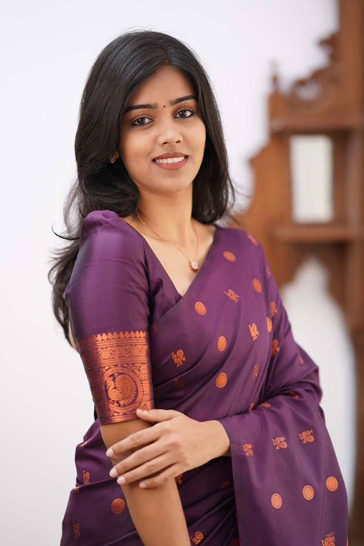 Jacquard Work On Purple Color Sober Saree In Art Silk Fabric | Buy Online India