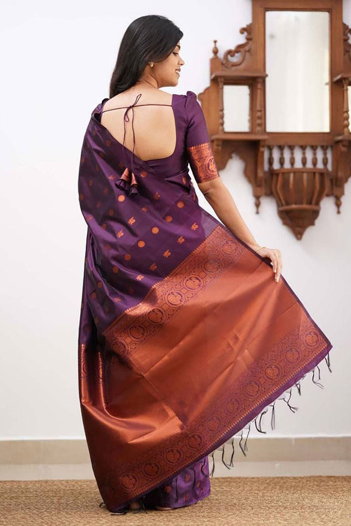 Jacquard Work On Purple Color Sober Saree In Art Silk Fabric | Buy Online India
