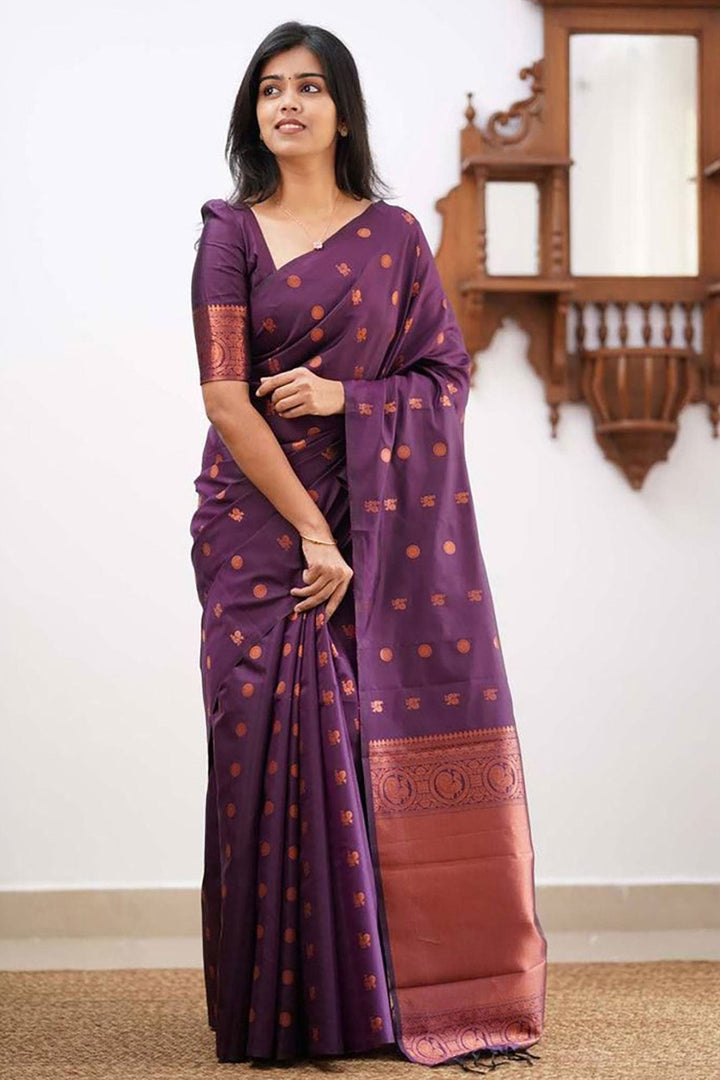 Jacquard Work On Purple Color Sober Saree In Art Silk Fabric | Buy Online India