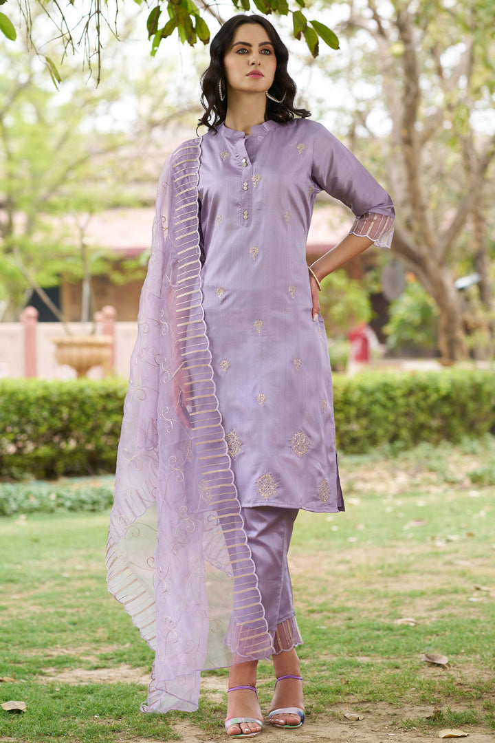 Lavender Color Silk Fabric Coveted Readymade Salwar Suit | Buy Online India