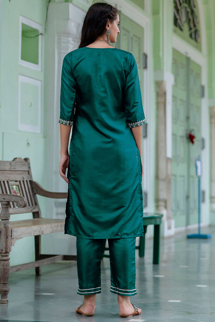 Green Color Silk Fabric Engaging Readymade Salwar Suit | Buy Online India
