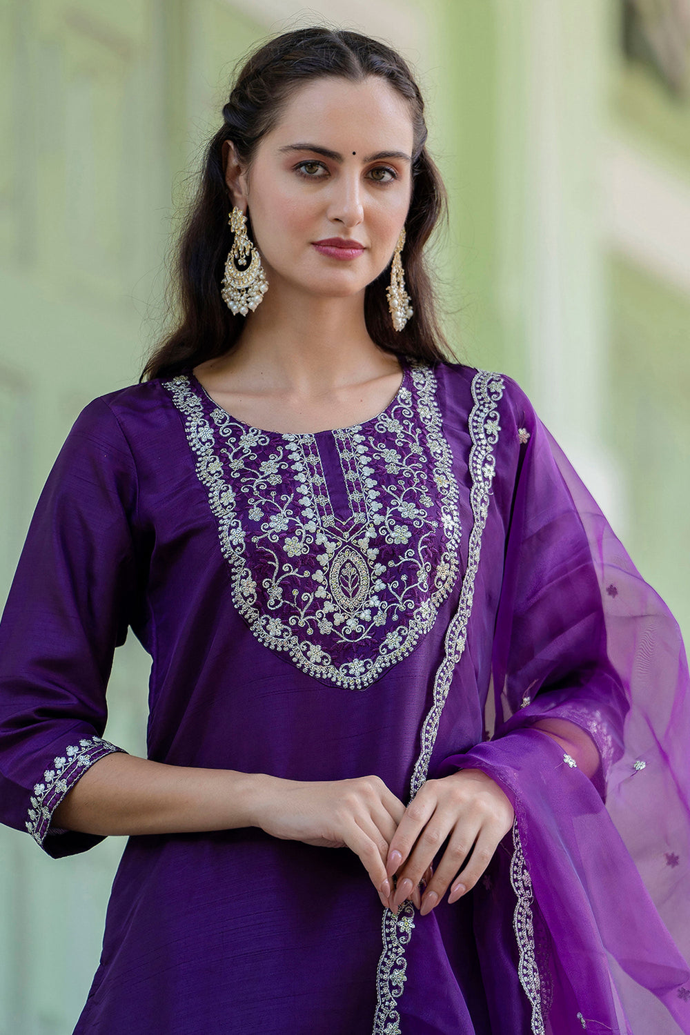 Purple Color Sober Readymade Salwar Suit In Silk Fabric | Buy Online India