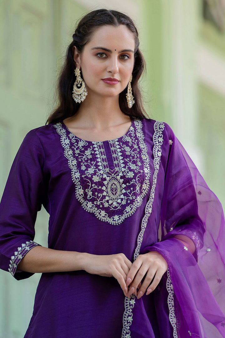 Purple Color Sober Readymade Salwar Suit In Silk Fabric | Buy Online India