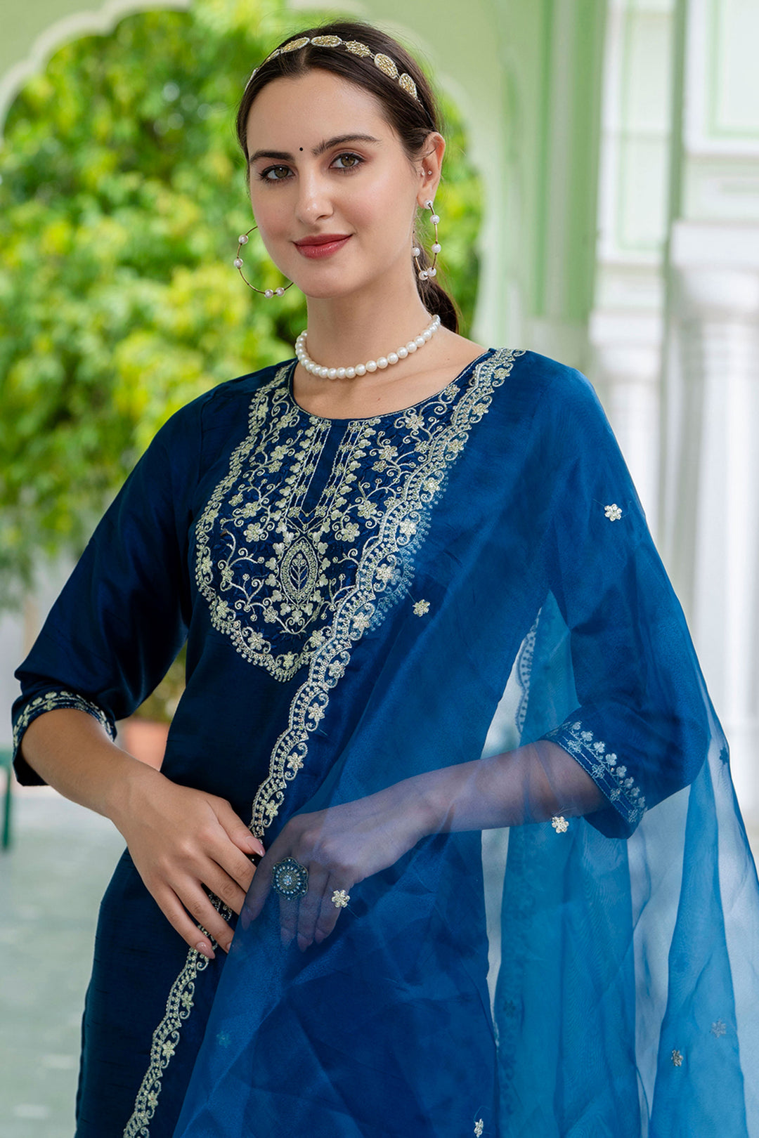 Creative Teal Color Silk Fabric Readymade Salwar Suit | Buy Online India