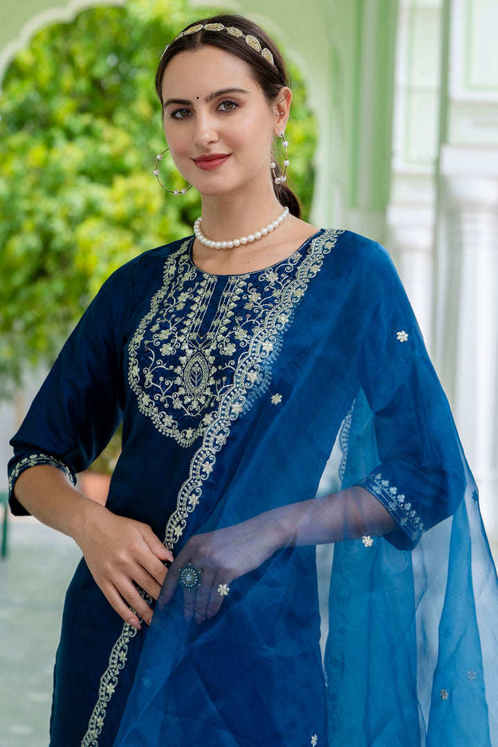 Creative Teal Color Silk Fabric Readymade Salwar Suit | Buy Online India