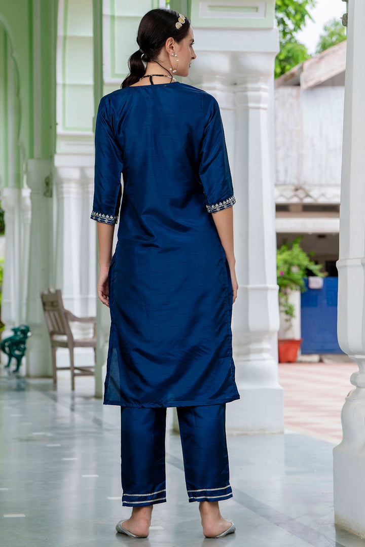 Creative Teal Color Silk Fabric Readymade Salwar Suit | Buy Online India