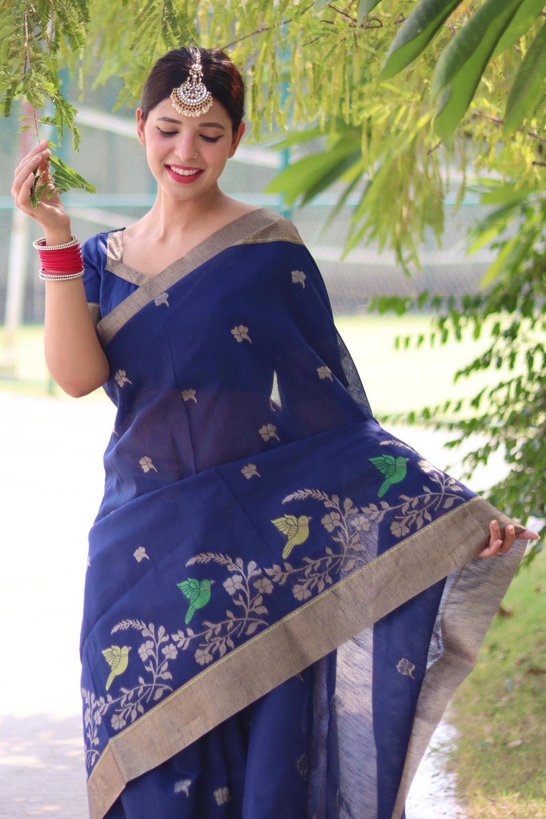 Blue Color Linen Silk Engaging Zari Weaving Work Saree | Buy Online India